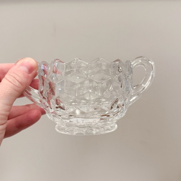 Fostoria American Clear Glass Cubed Open Sugar Bowl 2 Handles 3-1/4" - Picture 4 of 5